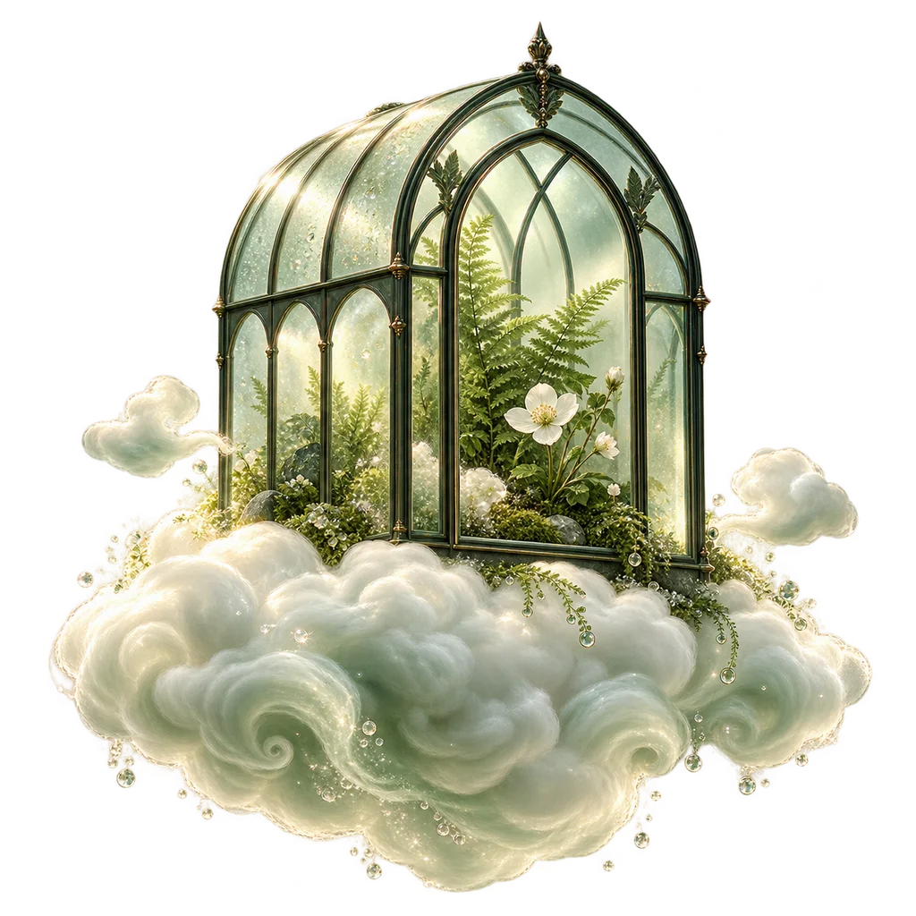 A botanical conservatory on a cloud, representing remotely hosted browsers